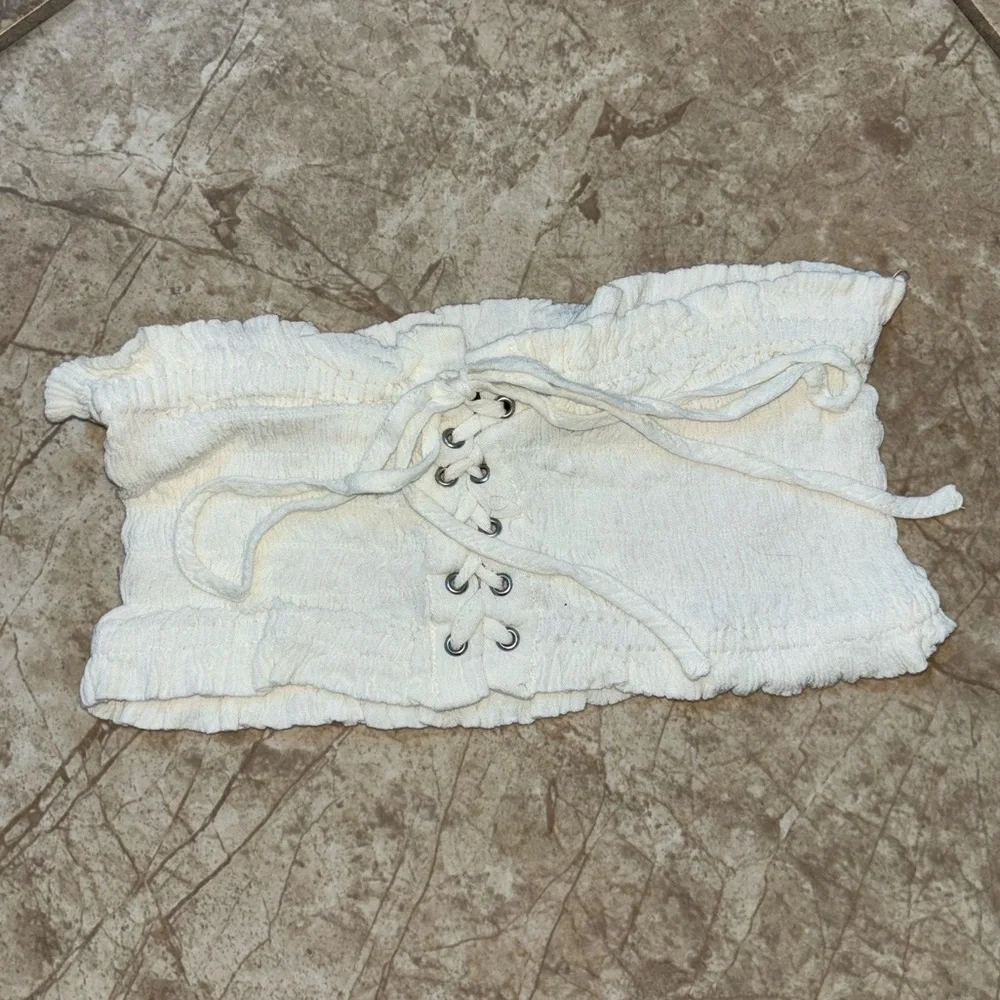White Lace-Up Tube Top - Picture 1 of 1